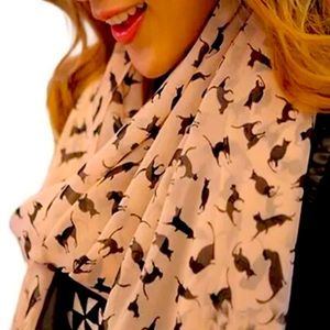 Ladies Oblong Pink Black Cat Scarf Shawl Sheer Cats Kittens Animals 🐾 FREE